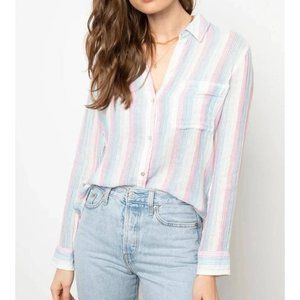 Rails Ellis Shirt in Iris Stripe Shirt S Rainbow Striped Relaxed Fit Cotton Blou